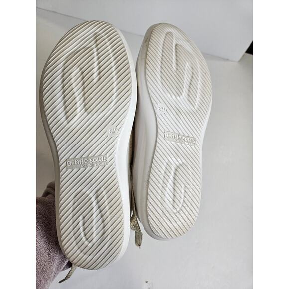 GENTLE SOULS KENNETH COLE Womens Tan Rosette Gold Wedge Leather Sneakers Shoes 8 - Picture 6 of 6